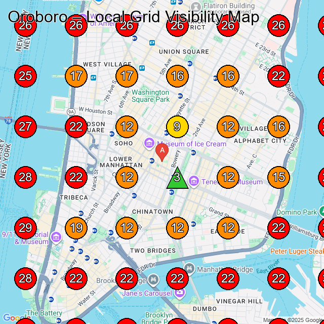 Oroboro GeoGrid visibility map for Clothing Store in New York